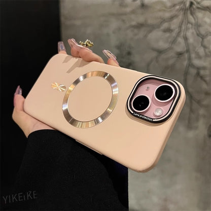 Magnetic Frosted Matte Case with Camera Lens Film for iPhone 16 15 14 13 Pro Max - Shockproof Cover