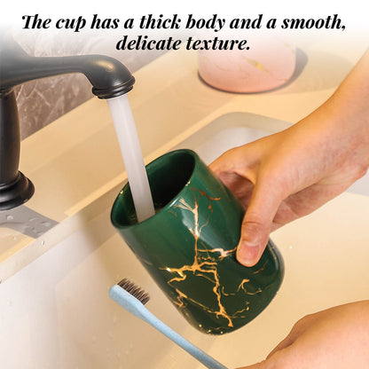 Luxury Marble Pattern Ceramic Bathroom Tumbler - High-End Toothbrush & Mouthwash Cup