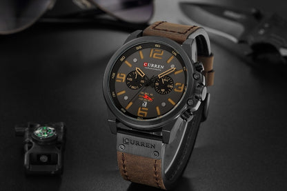 CURREN Luxury Men's Sport Quartz Watch with Leather Strap