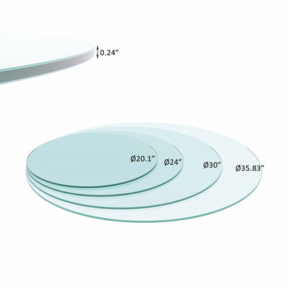 36" Round Tempered Glass Coffee Table with Wood Base