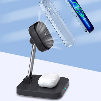 3-in-1 Magnetic Wireless Charger with Cooling Fan - Fast Charging Station Stand for iPhone, Watch & Earphones