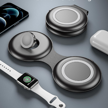 3-in-1 Magnetic Foldable Wireless Charging Pad for iPhone, Apple Watch & AirPods - Portable Travel Charger