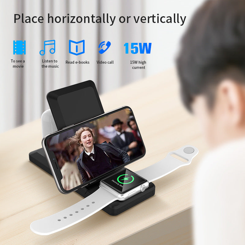 3-in-1 Foldable 15W Fast Wireless Charging Stand for iPhone, Apple Watch & AirPods