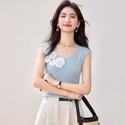 Women's Soft Knit Vest - Summer Fashion Floral Embroidery Top