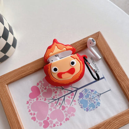 Cute Calcifer Howl's Moving Castle Silicone AirPods Case with Keychain - Soft Cover for AirPods Pro 2 / 4 / 3