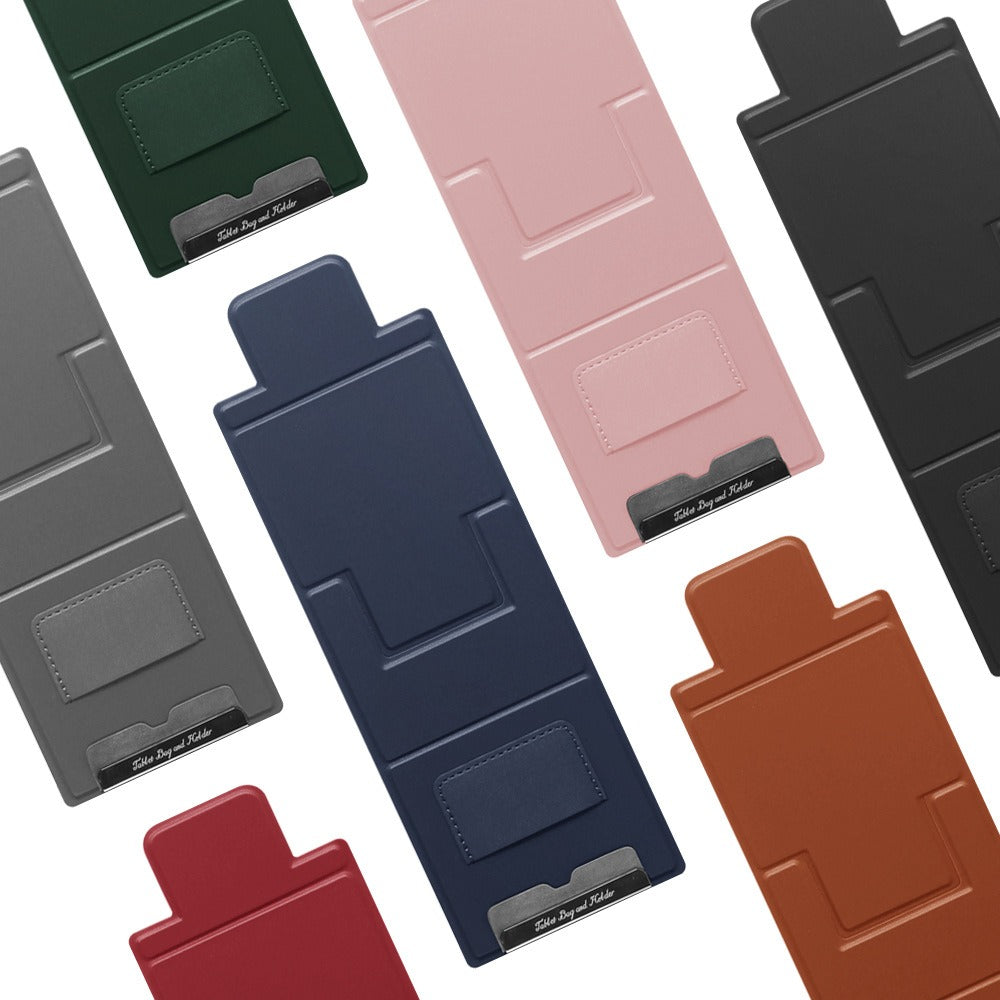 Ultra-Thin Foldable PU Leather Desktop Phone Stand - Portable Adhesive Phone Holder for Desk & Office