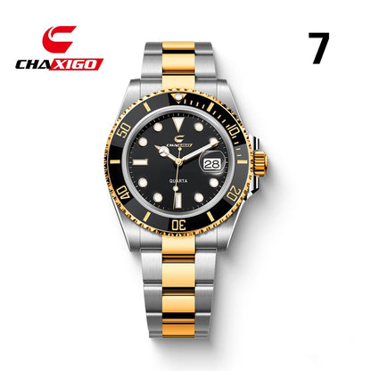 CHAXIGO Luxury Men's Quartz Watch - Submariner Style Waterproof Alloy Wristwatch