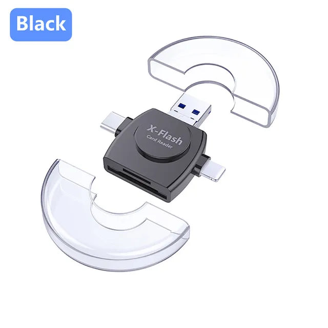 4-in-1 Universal OTG SD/TF Card Reader - USB, Type-C, Lightning & Micro USB Adapter for iPhone, Android & PC
