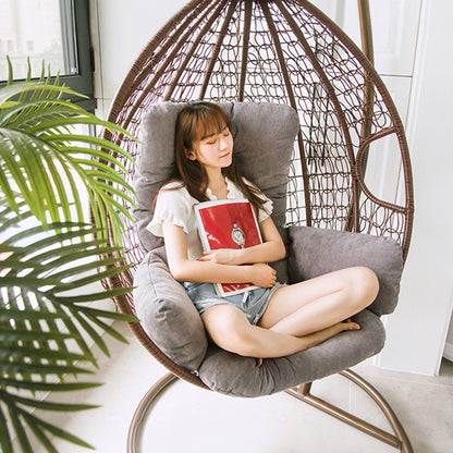 Wicker Rattan Hanging Egg Chair with Brown Cushion and Stand