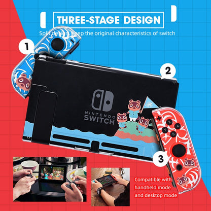 Animal Crossing Crystal Case for Nintendo Switch - Clear Protective Cover Skin with Thumb Grip Caps