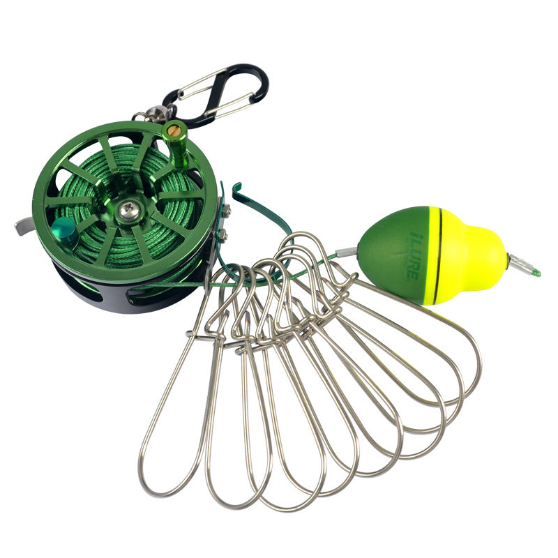 Stainless Steel Live Fish Stringer with Reel - 8 Clips Fishing Lock Stringer & Float