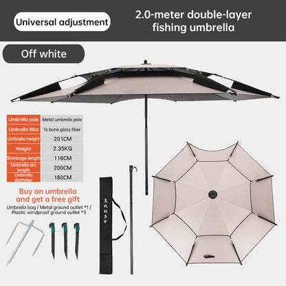 Portable Double Top Beach & Fishing Umbrella - Windproof UV Protection Outdoor Sun Shade (220cm/86.6in)