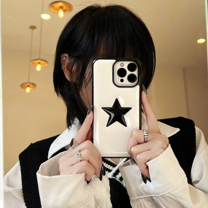 3D Black Star Aesthetic Phone Case for iPhone 16 15 14 13 Pro Max - Shockproof All-Inclusive Cover