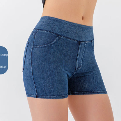 High Elastic Denim Style Yoga Trousers - Slim Fit Star Pattern Gym Leggings for Women