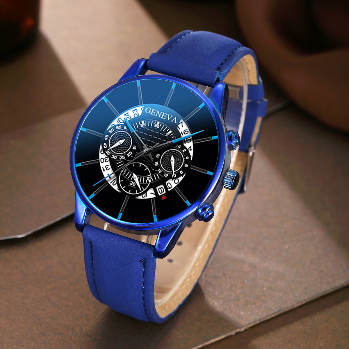 Men's Blue Quartz Watch and Bracelet Gift Set - Casual Business Leather Strap Wristwatch