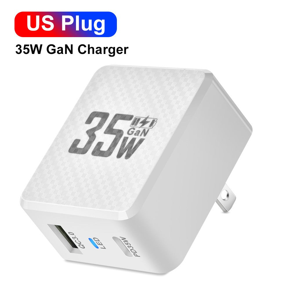 35W GaN Fast Wall Charger - QC3.0 & PD Dual-Port Power Adapter for Smartphones