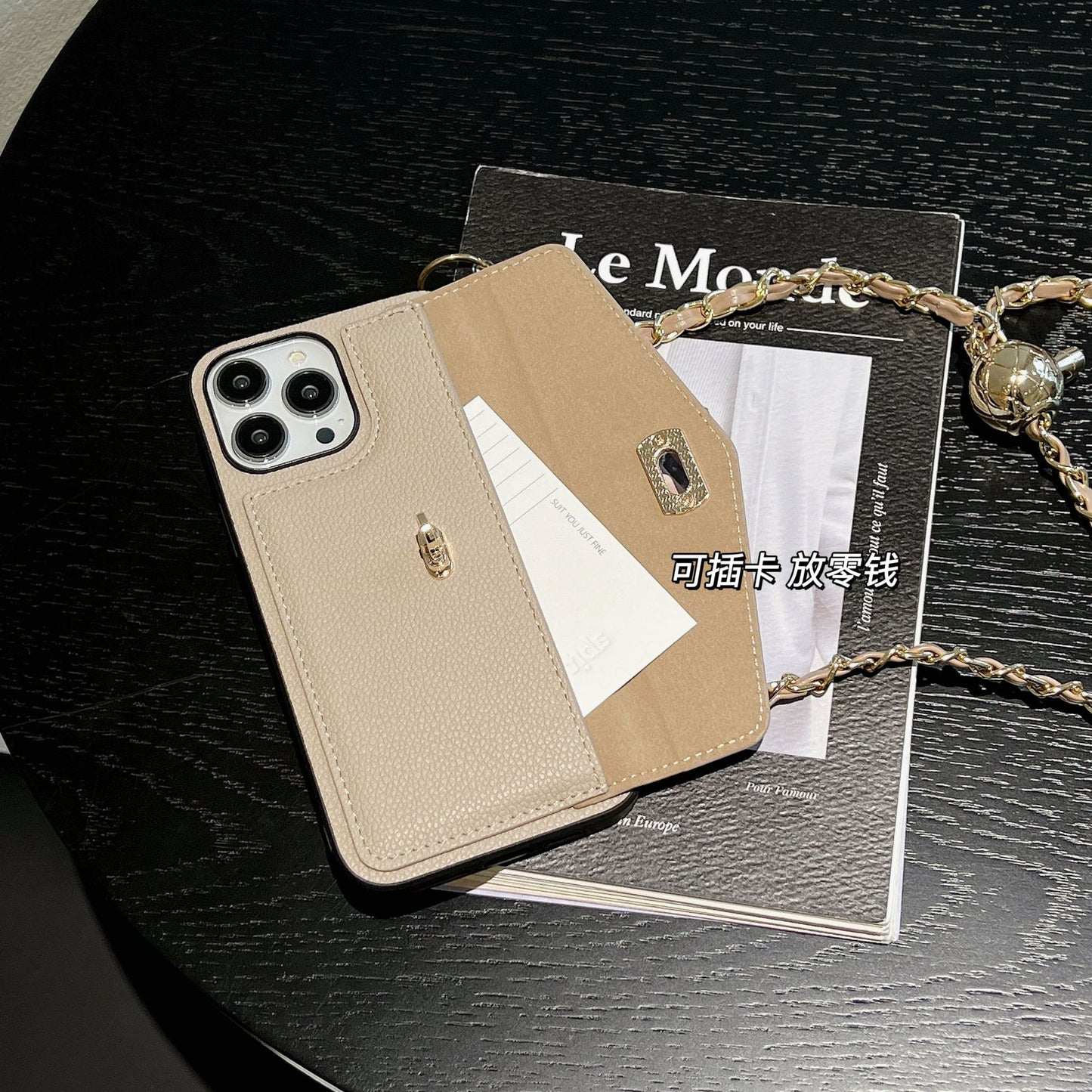 Wallet Card Holder Phone Case with Strap - Luxury Crossbody Chain Cover for iPhone