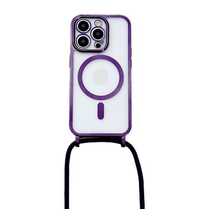 Electroplated Transparent Magnetic Lanyard Phone Case - Crossbody Shockproof Protective Cover for iPhone