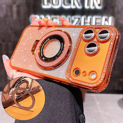 Crystal Glitter Magnetic Phone Case - Bling Stand Cover with Lens Protector for iPhone