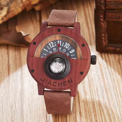 JIACHEN Multifunctional Wooden Watch with Compass - Outdoor Sports Watch