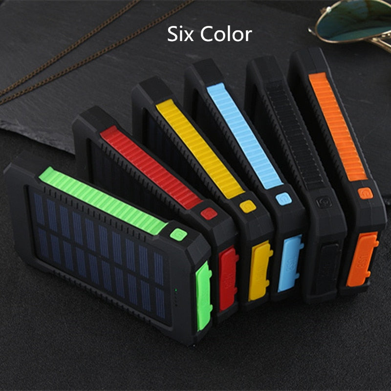 Portable Waterproof Solar Power Bank 20000mAh with LED Light - Dual USB External Battery Charger