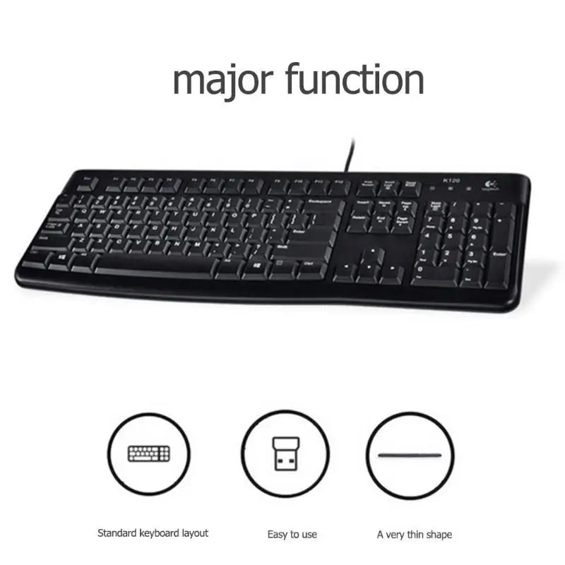 Logitech K120 Wired Keyboard - Full-Size USB Desktop Computer Keyboard with Spill-Resistant Design for Office & Home
