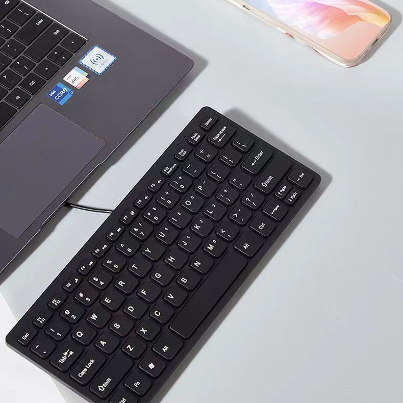 USB Wired Chocolate Mini Silent Keyboard - Compact Low-Profile Desktop & Laptop Office Keyboard