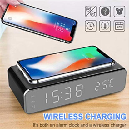 Qi Wireless Charging Pad & Digital Alarm Clock - Bedside Desk Clock with Thermometer