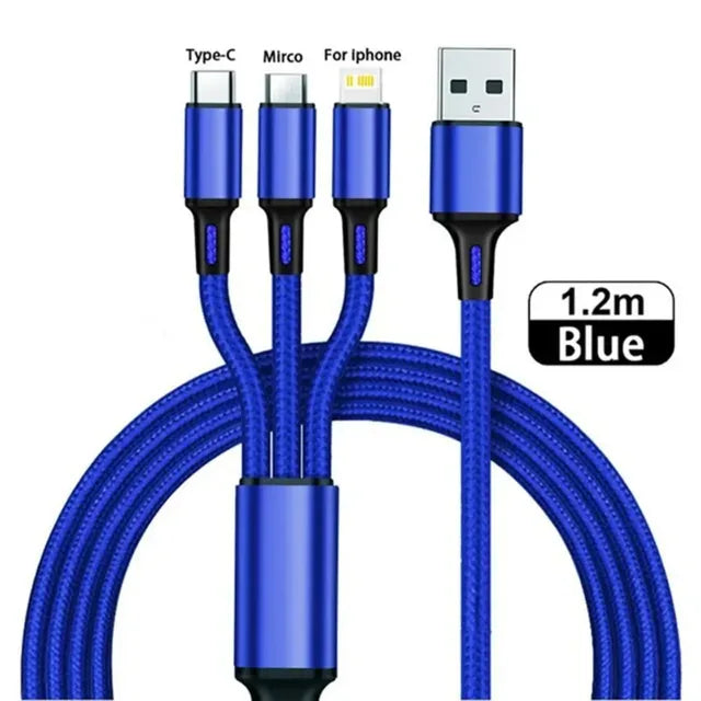 Universal 3-in-1 Charging Cable - 1.2M Multi-Device Fast Charger Cord for iPhone & Android