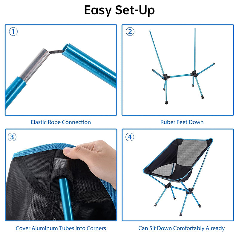 Portable Folding Camping Chair - Ultra Light Compact Outdoor Moon Chair with Carry Bag