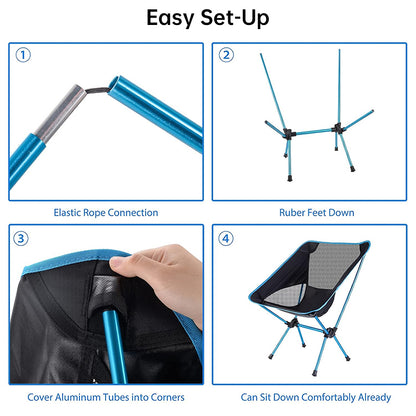 Portable Folding Camping Chair - Ultra Light Compact Outdoor Moon Chair with Carry Bag