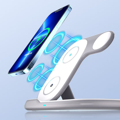 Foldable 3-in-1 Fast Wireless Charger Stand - Multi-Device Charging Dock for iPhone, Apple Watch & AirPods