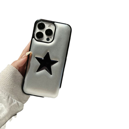 3D Black Star Aesthetic Phone Case for iPhone 16 15 14 13 Pro Max - Shockproof All-Inclusive Cover