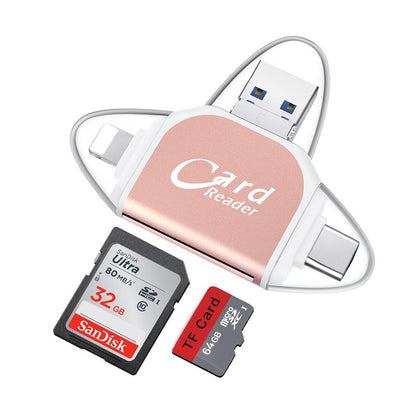 4-in-1 Plug and Play SD/TF Memory Card Reader - Multi-Port OTG Adapter for iPhone, Android & PC