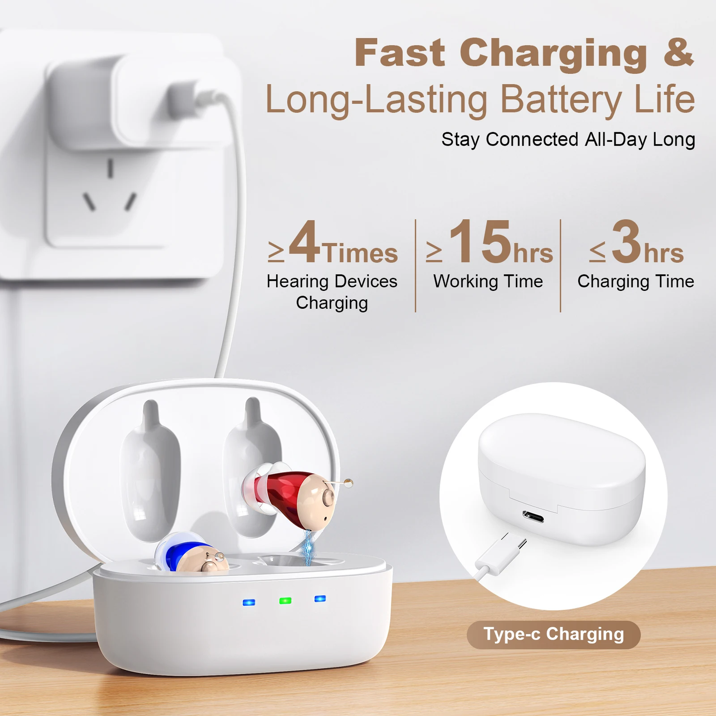 Noise-Reducing In-Ear Hearing Aid - Mini Wireless Sound Amplifier & Personal Care Device with Dock