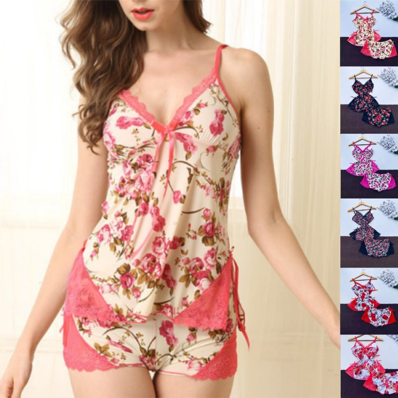 Fashionable V-Neck Strap Nightwear - 2-Piece Summer Sleepwear Set for Women