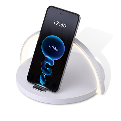 15W Fast Wireless Charger with Rainbow Night Light - Circular Wooden Desktop Phone Stand