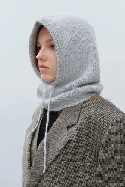 Drawstring Solid Thermal Knit Balaclava Hood | Winter Neck Warmer Hat