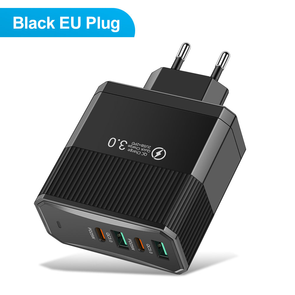 4-in-1 Fast Wall Charger - 2 USB & 2 PD Multi-Port Power Adapter for Smartphones & Tablets