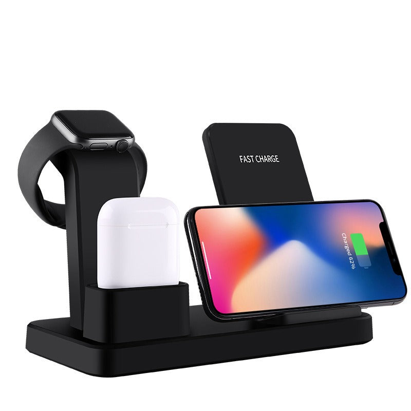 3-in-1 Wireless Fast Charger Stand 10W - Desktop Storage Charging Station for iPhone, Apple Watch & AirPods