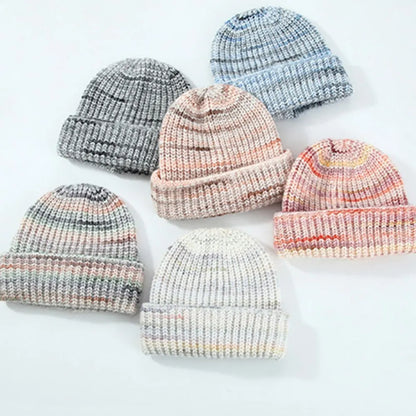 Unisex Thermal Contrast Color Knit Beanie Hat | Soft Warm Ribbed Winter Skull Cap