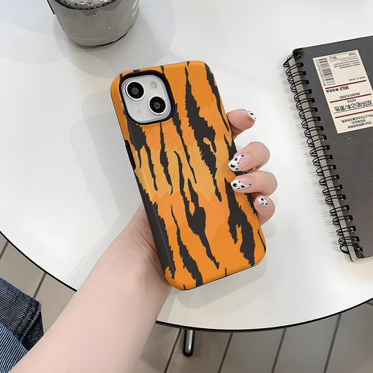 Classic Orange & Black Tiger Stripe Protective Hard Phone Case for iPhone 16 15 14 13 Series