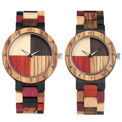 Stylish Wooden Couple Watches - Handmade Eco-Friendly Quartz Watch with Multi-Color Wood Band