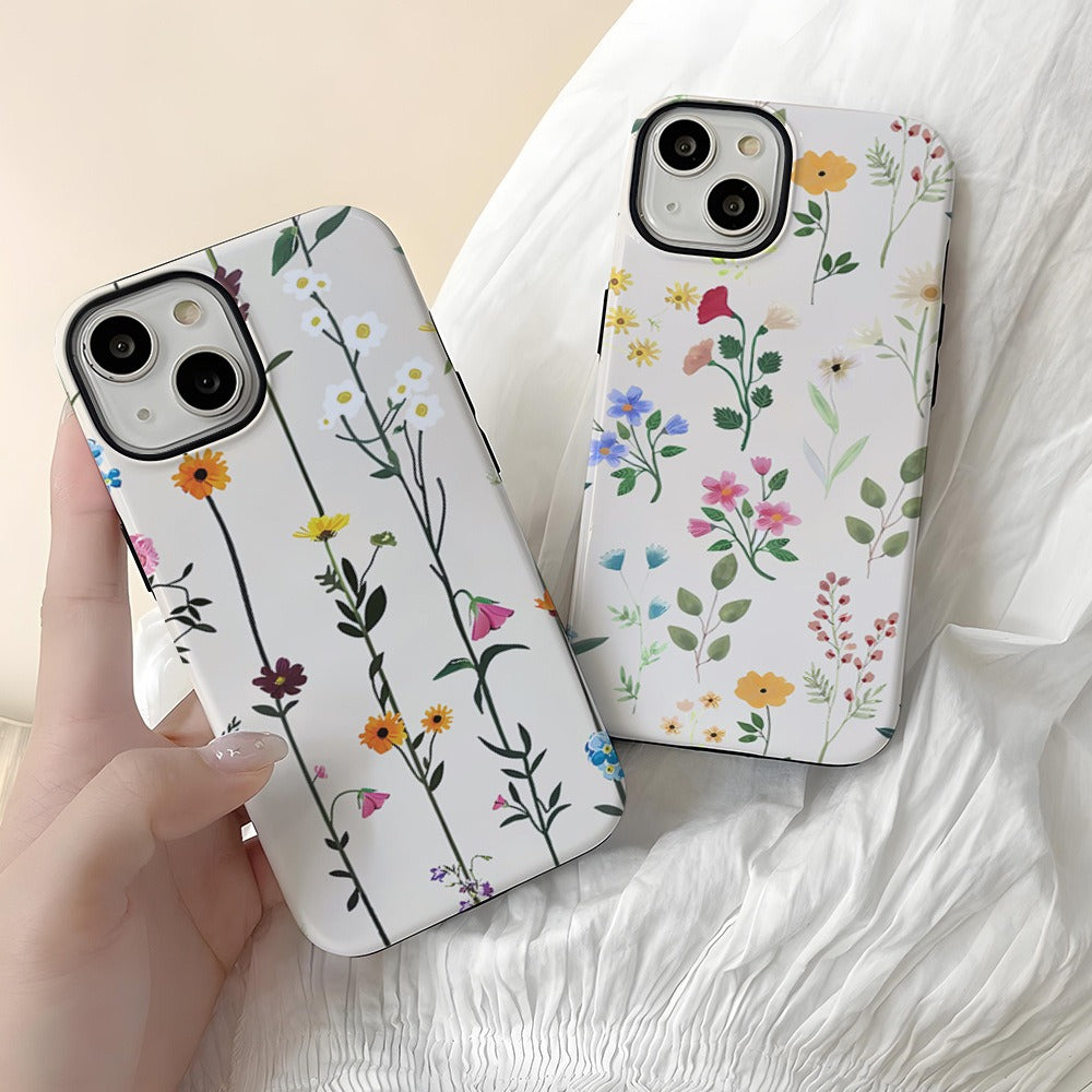 Minimalist Wildflower Botanical Hard Phone Case for iPhone 16 15 14 13 Series