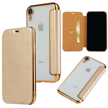 Luxury Electroplated Clear Back Flip Leather Wallet Case for iPhone 15 14 13 12 - Ultra-Slim Card Holder Cover