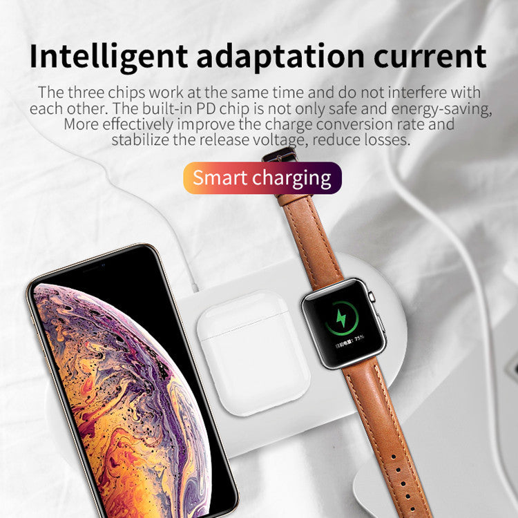 3-in-1 Fast Wireless Charging Pad 10W for iPhone, Apple Watch & AirPods - Oval Charging Mat