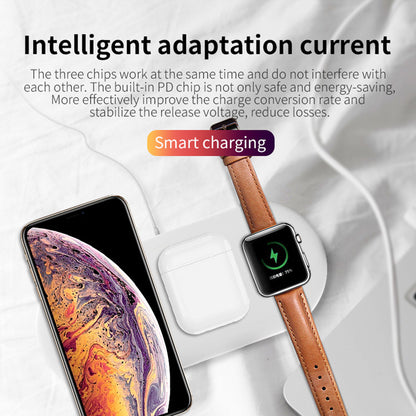 3-in-1 Fast Wireless Charging Pad 10W for iPhone, Apple Watch & AirPods - Oval Charging Mat