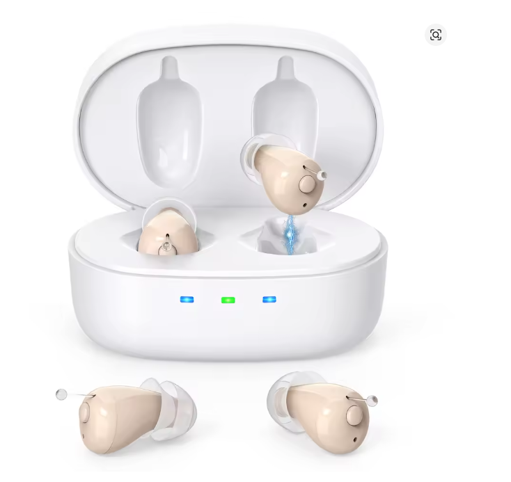 Noise-Reducing In-Ear Hearing Aid - Mini Wireless Sound Amplifier & Personal Care Device with Dock