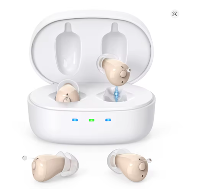 Noise-Reducing In-Ear Hearing Aid - Mini Wireless Sound Amplifier & Personal Care Device with Dock