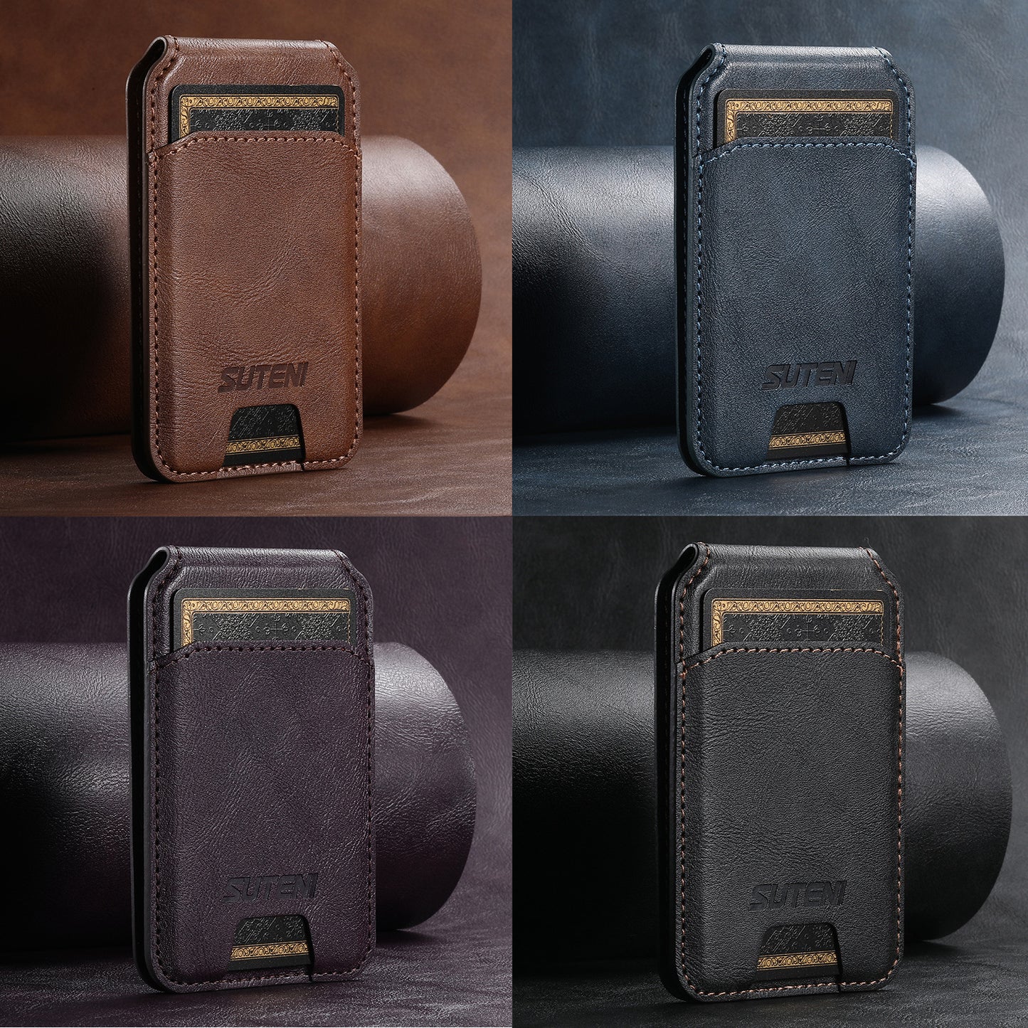 Magnetic Leather Wallet Card Holder Pouch for iPhone 15 14 13 Pro Max & Universal MagSafe Phones